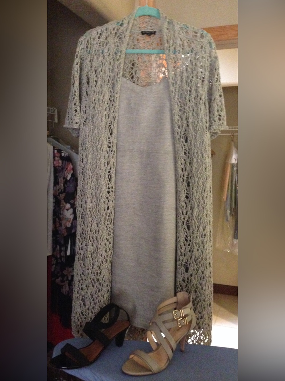 Eileen Fisher Woman 1X Silver Gray Open Crochet Linen Blend Duster Cardigan